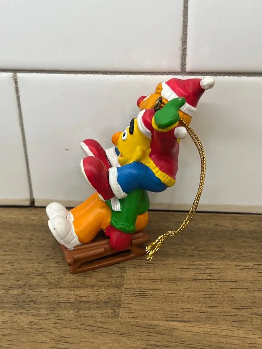 Vintage Sesame Street Bert & Ernie Sledding Christmas Ornament Holiday Decor
